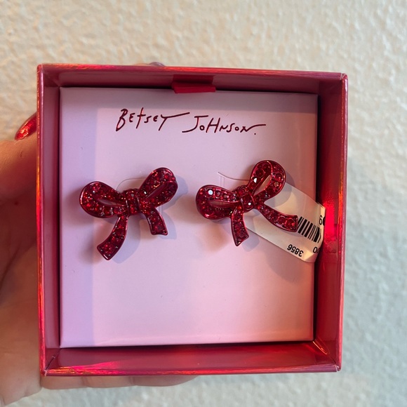 Betsey Johnson Jewelry - Betsey Johnson Glittering Red Bow Earrings Valentines Day Christmas